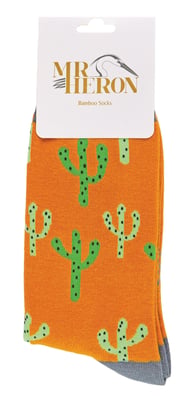 Heren Cactus Sokken | Mr Heron | Noviteit Kleurige Grappige Plant Geprinte Bamboosokken | Bijzondere Kerstgift voor Hem - Cactussen (Mosterd)