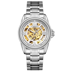 Met de hand gemonteerd, beperkt verkrijgbaar Skeleton Steel-herenhorloge van Anthony James