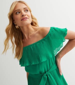 Groene gestreepte bardot midaxi jurk