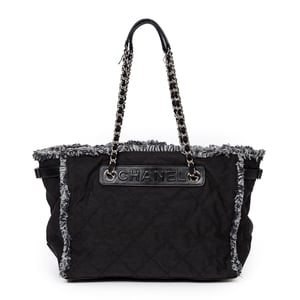 Horizontal Tweed Fringe Chain Tote  Schoudertas