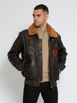 Top Gun leren jas TG2023004 met lamsleren kraag