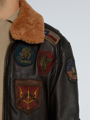 Top Gun leren jas TG2023004 met lamsleren kraag