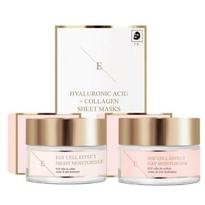 EGF Cell Effect Dag Moisturiser 50ml+EGF Cell Effect Nacht Moisturiser 50ml + Hyaluronzuur & Collageen Masker - 3 vellen