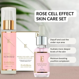 EGF CELL EFFECT SERUM 60ML + Rozenbloesem Glow Gezichtsolie 30ml +Double Collageen + Rozen Hydrogel Oogkompressen 5 X 2