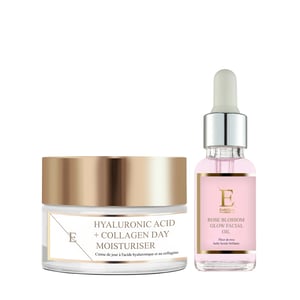 Rozenbloesem Glow Gezichtsolie 30ml + Hyaluronzuur & Collageen Dagcrème 50ml