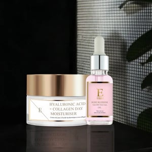 Rozenbloesem Glow Gezichtsolie 30ml + Hyaluronzuur & Collageen Dagcrème 50ml