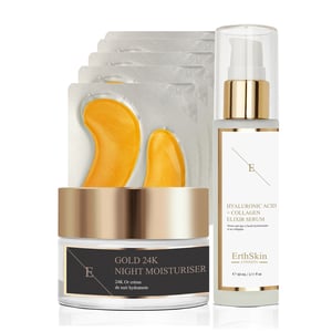 ANTI-WRINKLE NachtMOISTURISER 24K GOUD+COLLAGEN GOUD ONDER OOG PATCH 24K GOUD - 5X2 PADS + Hyaluronzuur & Collageen Serum - 60ml