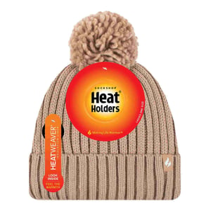 Dames Geribbelde Opgerolde Thermische Winter Pompon Beanie