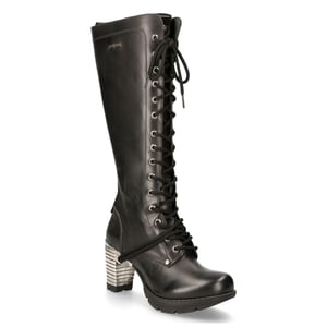 New Rock M-TR005-S1 Dames Kniehoge Zwarte Gothic Hoge Hakken Laarzen