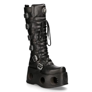 New Rock M-272-S2 Neptuno Metallic Kniehoge Zwarte Leren Gothic Laarzen