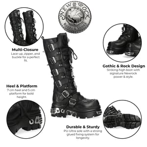 New Rock M-161-C10 kniehoge zwarte leren spikes gothic laarzen