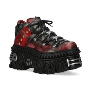 New Rock M-WALL106N-C17 Rood Zilver Leren Gothic Urban Rock Enkellaarsjes