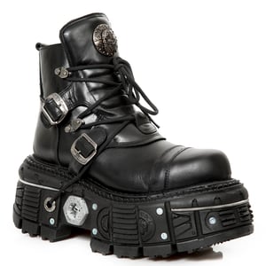 New Rock M-TANK007-S1 Zwarte leren Gothic Combat Platform enkellaarsjes
