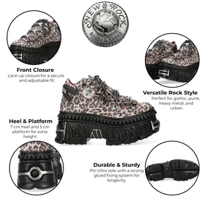 New Rock M-106WALL-C56 Leopard Print Leren Gothic Platform Enkellaarsjes