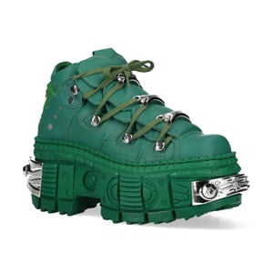 New Rock M-106WALL-C29 Metallic Groene Leren Gothic Enkellaarsjes