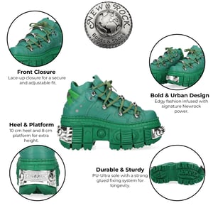 New Rock M-106WALL-C29 Metallic Groene Leren Gothic Enkellaarsjes