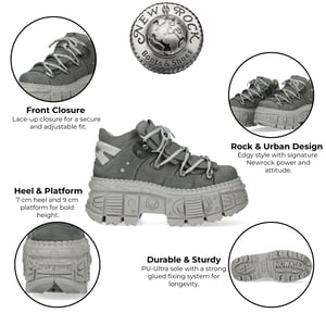 New Rock M-106WALL-C63 Grijze leren Urban Gothic enkellaarsjes