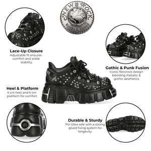 New Rock M-120NR-C1 Zwarte leren Gothic Platform enkellaarsjes