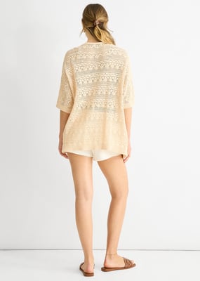Beige gehaakt gebreid vest met rand tot rand