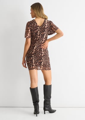 Bruin dierlijk mesh stretch mini jurkje