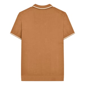 Lambretta Heren Greco Gestreept Gebreid Poloshirt met Korte Mouwen (Tabak)