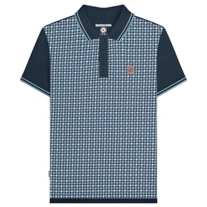 Lambretta Heren SS25 Houndstooth Big & Tall Poloshirt (Marineblauw)