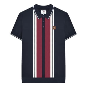 Lambretta Heren Greco Gestreept Gebreid Poloshirt met Korte Mouwen (Marine)
