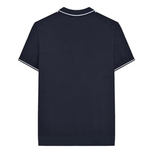 Lambretta Heren Greco Gestreept Gebreid Poloshirt met Korte Mouwen (Marine)