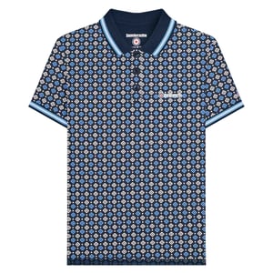 Lambretta Heren SS25 Geometrisch Groot & Lang Poloshirt (Marineblauw/Azur blauw)