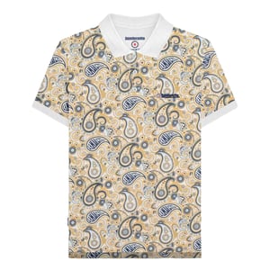 Lambretta Heren SS25 Paisley Gebrand Big & Tall Poloshirt (Wit, Marine)