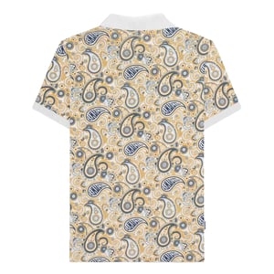 Lambretta Heren SS25 Paisley Gebrand Big & Tall Poloshirt (Wit, Marine)
