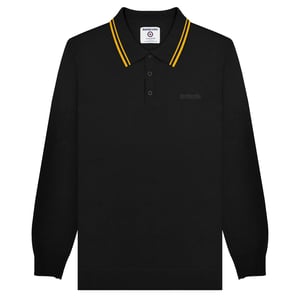 Lambretta Heren Gebreid poloshirt met lange mouwen (Zwart/Goud)