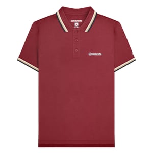 Lambretta Herenpoloshirt met drie punten (Bourgondië/Crème/Navy)