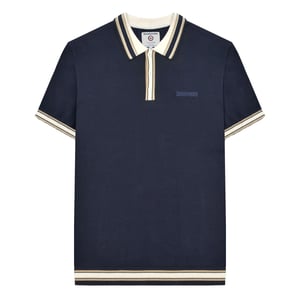 Lambretta Heren SS25 Gebreide Polo met Contrasterende Rand (Marineblauw)
