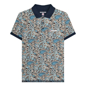 Lambretta Heren SS25 Paisley Gebrand Big & Tall Poloshirt (Marine/rookblauw)