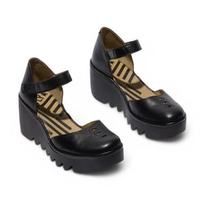 Fly London Dames Zwarte BISO305FLY Wedges Sandalen Espadrille Band Hakken