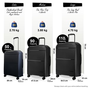 Uitbreidbare zwarte harde PP 8-wiel bagage reiskofferset voor handbagage en vakantie