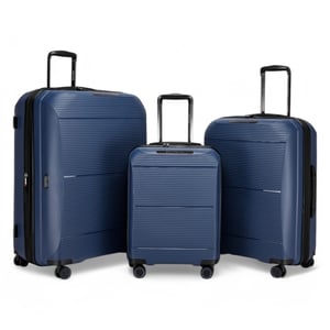Uitbreidbare marineblauwe harde PP 8-wiel bagage reiskofferset voor handbagage en vakantie
