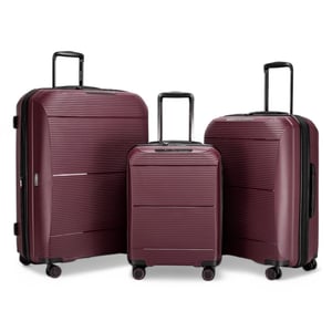 Uitbreidbare bordeauxrode harde PP 8-wiel bagage reiskofferset voor handbagage en vakantie