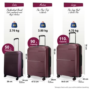 Uitbreidbare bordeauxrode harde PP 8-wiel bagage reiskofferset voor handbagage en vakantie