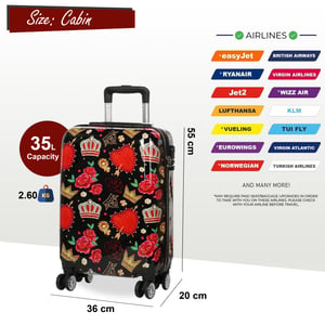 Harde schaal bedrukte cabine 55 x 36 x 20 cm PP kofferbagage geschikt voor Easyjet, Ryanair