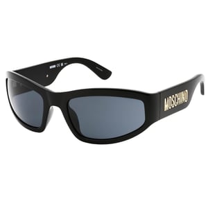 Moschino grijze lens gewaagd logo zwarte zonnebril