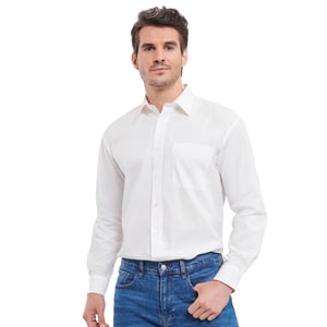 Russell Collection Heren Poplin Easy-Care overhemd met lange mouwen (Wit)