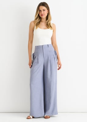 Linnenlook broek met hoge taille en wijde pijpen