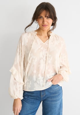 Blouse met lange mouwen en crèmekleurige jacquardbloemen