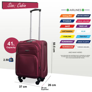 Uitbreidbare zachte koffer voor in de cabine 50,5 x 37 x 26 cm Bagage geschikt voor Easyjet, Ryanair
