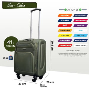 Uitbreidbare zachte koffer voor in de cabine 50,5 x 37 x 26 cm Bagage geschikt voor Easyjet, Ryanair