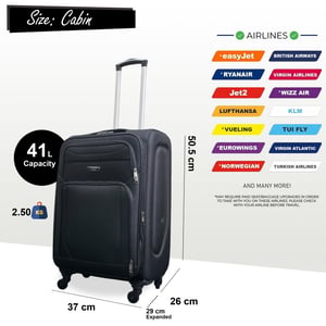 Uitbreidbare zachte koffer voor in de cabine 50,5 x 37 x 26 cm Bagage geschikt voor Easyjet, Ryanair