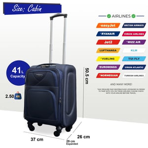 Uitbreidbare zachte koffer voor in de cabine 50,5 x 37 x 26 cm Bagage geschikt voor Easyjet, Ryanair