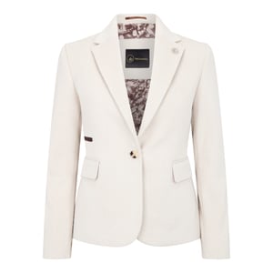Crèmekleurige getailleerde damesblazer van wolmix tweed